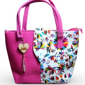 BOLSA ARTESANAL FLORAL ROSA-DISEÑO MEXICANO