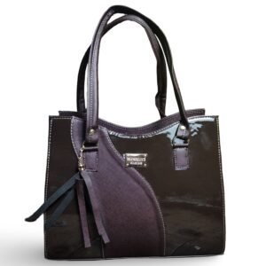 BOLSA DE DAMA TOTE CAFE CHAROL ELEGANTE CON ASA DE HOMBRO Y LLAVERO DECORATIVO